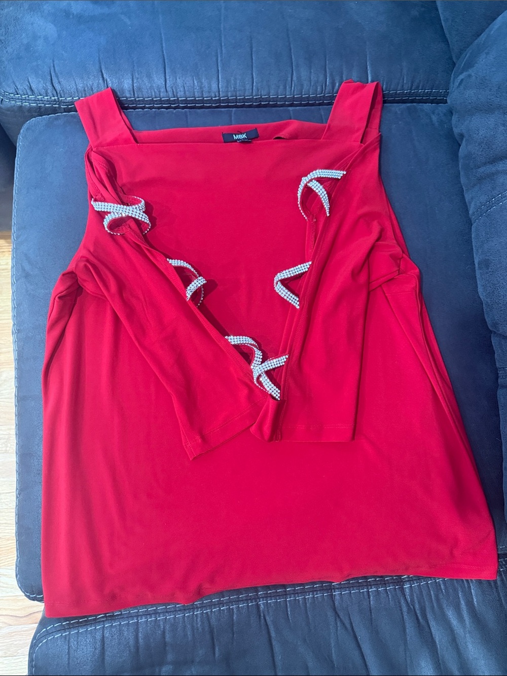 MSK Red Sleeveless Tank Top with Rhinestone Loop Accents